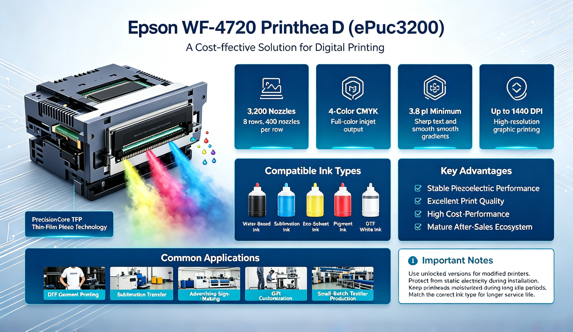 أحدث مدونات الشركة حول Epson WF-4720 Printhead EPS3200 | PrecisionCore TFP Print Head for DTF & Sublimation Printing