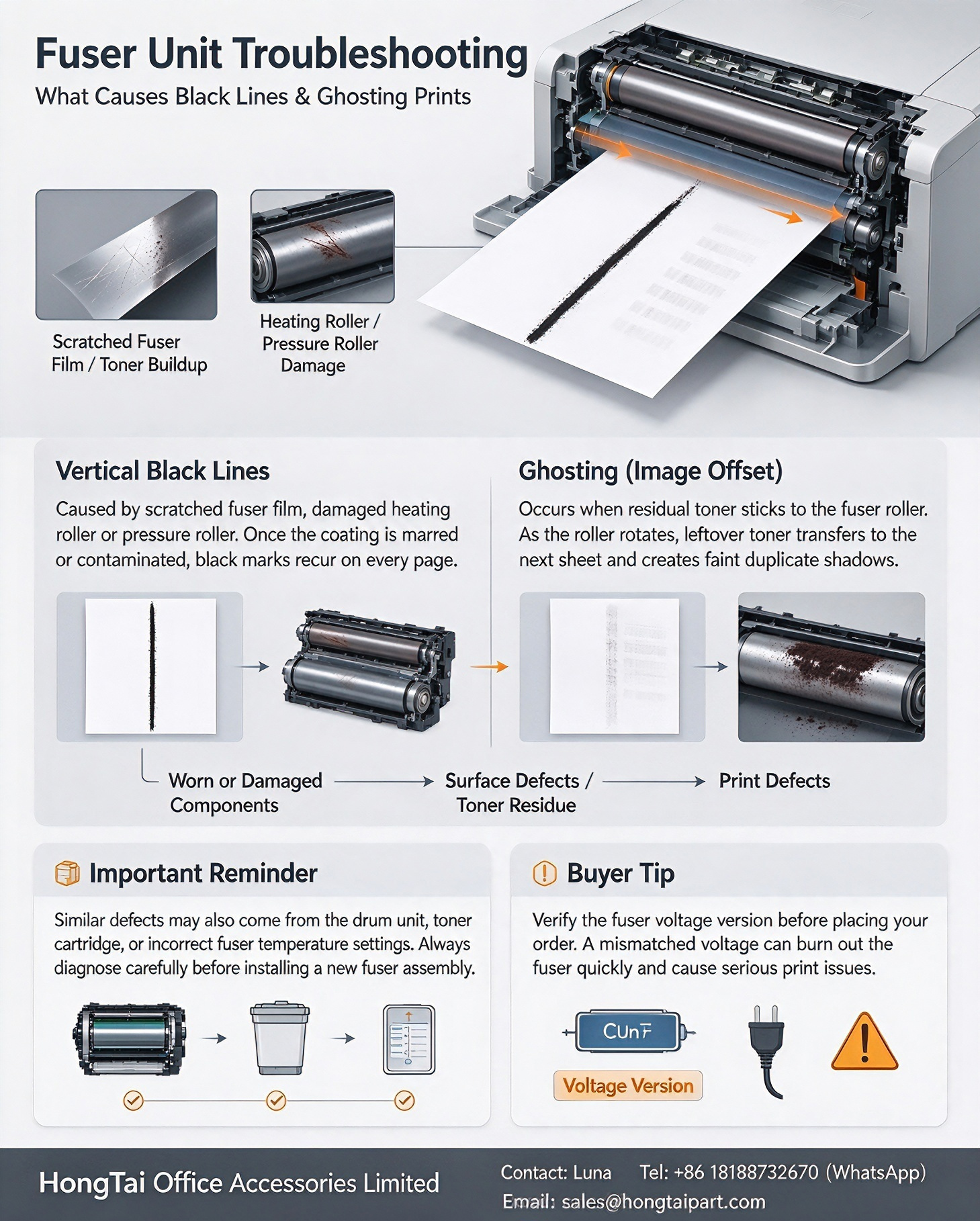 أحدث مدونات الشركة حول Fuser Unit Troubleshooting: What Causes Vertical Black Lines & Ghosting on Laser Prints