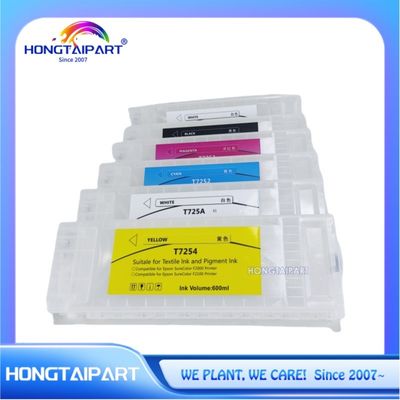 غلاف الحبر T725A T725A T7251 T7252 T7253 T7254 600ml 6PCS غلاف الحبر الخالي القابل لإعادة التعبئة 600ml مع شريحة واحدة متوافقة مع طابعة Epson F2100 F2000 F2130 F2140 F2150 F2160 HONGTAIPART